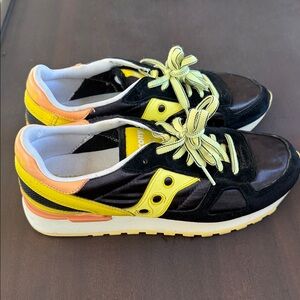 Saucony Women’s Shadow Original Silky Leather Black Yellow Orange
